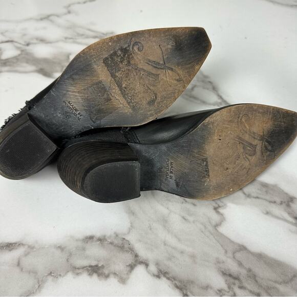 Free People Black Leather Fringe Pointed Cowgirl Slip On Mules Booties Size 36/6 - Picture 7 of 12